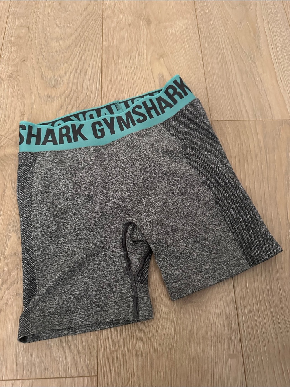 Gymshark Grey Athletic Shorts with Teal Logo Waistband